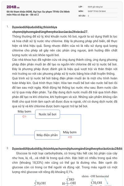 Đề thi tham khảo ĐGNL Đại học Sư phạm TP.Hồ Chí Minh môn Hóa có đáp án - Đề số 2