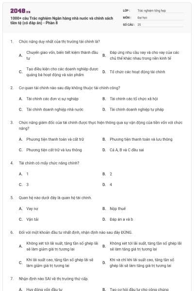 1000+ câu Trắc nghiệm Ngân hàng nhà nước và chính sách tiền tệ (có đáp án) - Phần 8