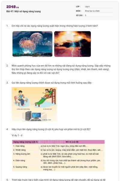 Bài 47: Một số dạng năng lượng