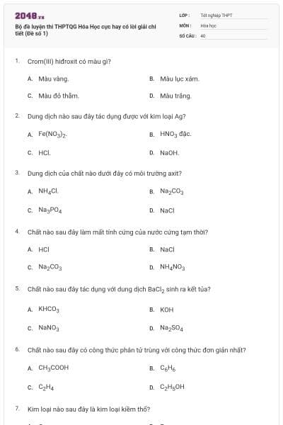 Bộ đề  luyện thi THPTQG Hóa Học cực hay có lời giải chi tiết (Đề số 1)
