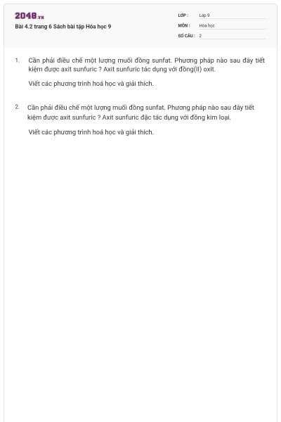 Bài 4.2 trang 6 Sách bài tập Hóa học 9