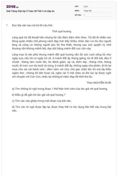 Giải Tiếng Việt lớp 5 Tuần 28 Tiết 3 có đáp án