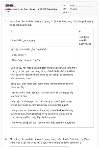 Giải Luyện từ và câu Tuần 23 trang 28, 29 VBT Tiếng Việt 4 Tập 2