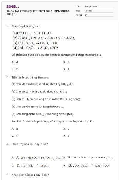 BÀI ÔN TẬP RÈN LUYỆN LÝ THUYẾT TỔNG HỢP MÔN HÓA HỌC (P1)