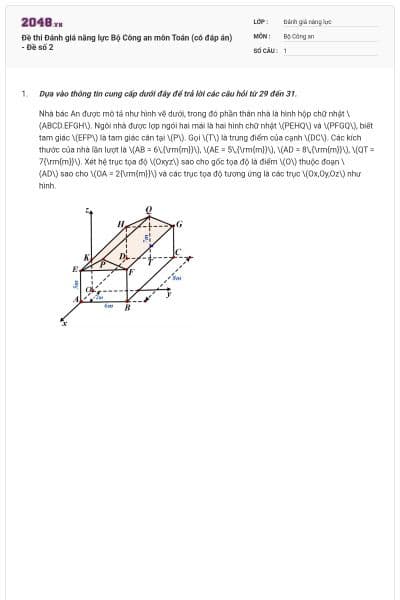 Đề thi Đánh giá năng lực Bộ Công an môn Toán (có đáp án) - Đề số 2