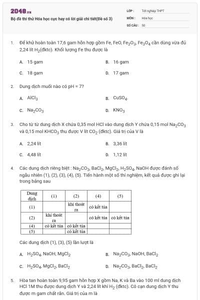 Bộ đề thi thử Hóa học cực hay có lời giải chi tiết(Đề số 3)