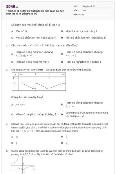 Tổng hợp 25 đề thi thử thpt quốc gia môn Toán cực hay, chọn lọc có lời giải (Đề số 24)