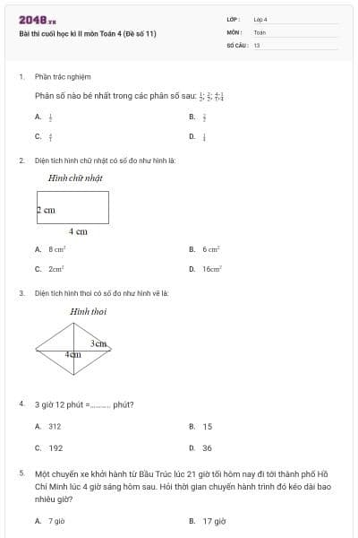 Bài thi cuối học kì II môn Toán 4 (Đề số 11)