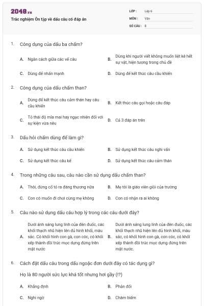 Trắc nghiệm Ôn tập về dấu câu có đáp án