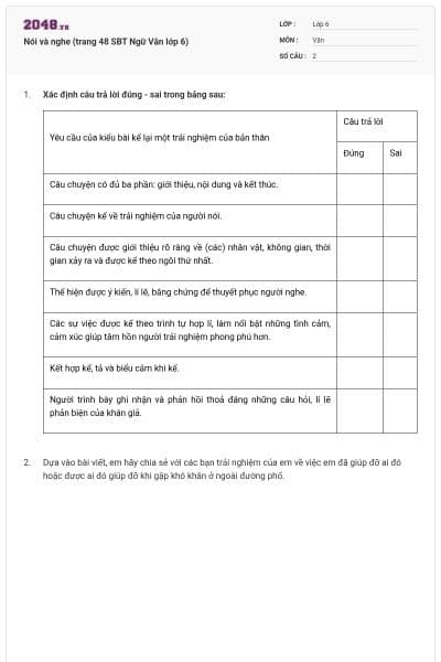 Nói và nghe (trang 48 SBT Ngữ Văn lớp 6)