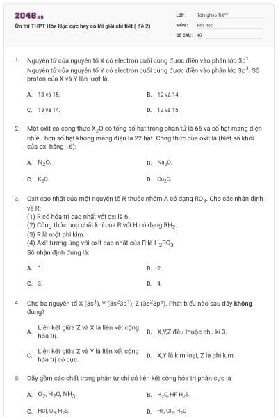 Ôn thi THPT Hóa Học cực hay có lời giải chi tiết ( đề 2)