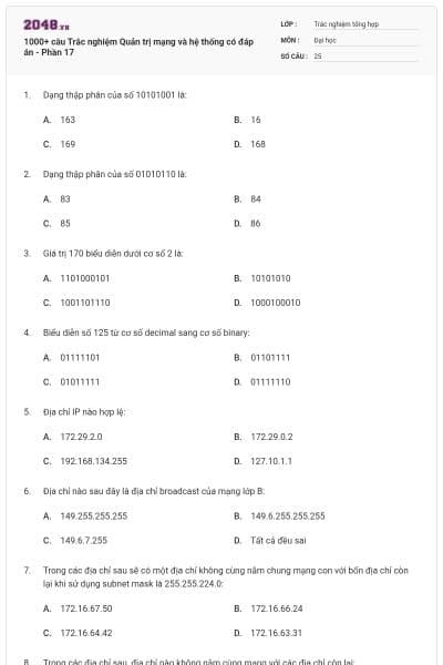 1000+ câu Trắc nghiệm Quản trị mạng và hệ thống có đáp án - Phần 17