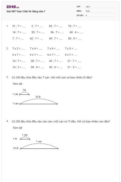 Giải VBT Toán 3 Bài 34: Bảng chia 7
