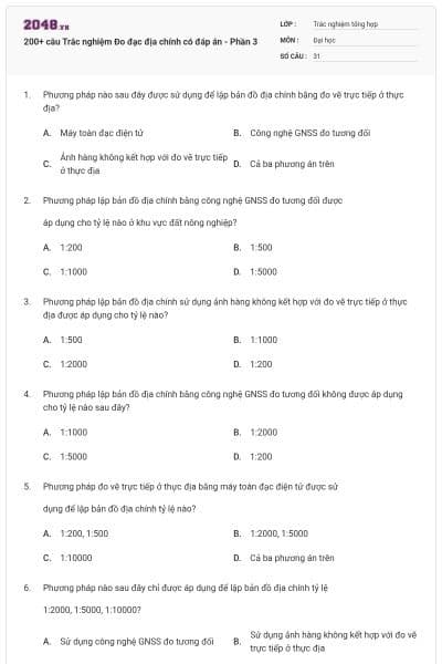 200+ câu Trắc nghiệm Đo đạc địa chính có đáp án - Phần 3