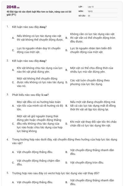 40 Bài tập về các định luật Niu-tơn cơ bản, nâng cao có lời giải (P1)