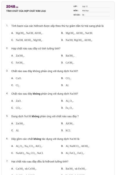 TÍNH CHẤT CỦA HỢP CHẤT KIM LOẠI