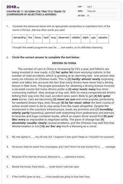 CHUYÊN ĐỀ 11: SO SÁNH CỦA TÍNH TỪ & TRẠNG TỪ (COMPARISON OF ADJECTIVES & ADVERBS)