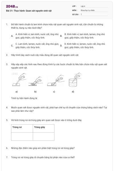 Bài 31: Thực hành: Quan sát nguyên sinh vật