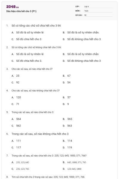 Dấu hiệu chia hết cho 3 (P1)