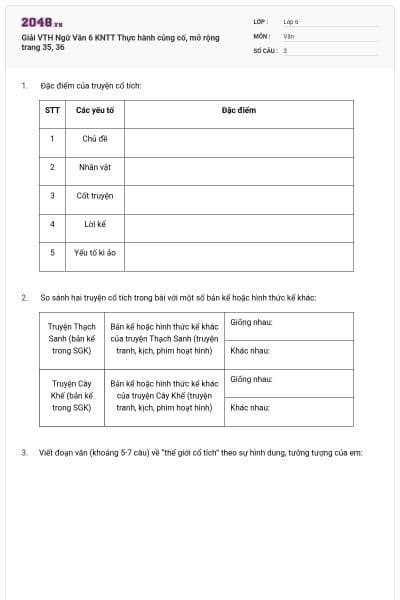 Giải VTH Ngữ Văn 6 KNTT Thực hành củng cố, mở rộng trang 35, 36