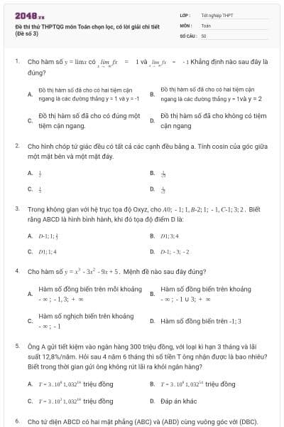Đề thi thử THPTQG môn Toán chọn lọc, có lời giải chi tiết (Đề số 3)