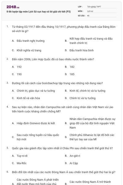 8 Đề luyện tập môn Lịch Sử cực hay có lời giải chi tiết (P3)