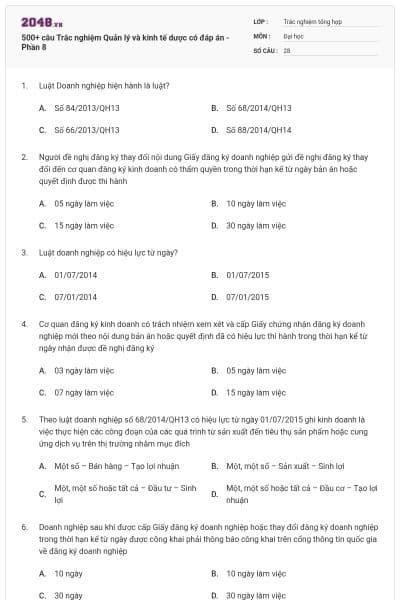500+ câu Trắc nghiệm Quản lý và kinh tế dược có đáp án - Phần 8