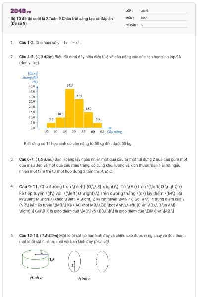 Bộ 10 đề thi cuối kì 2 Toán 9 Chân trời sáng tạo có đáp án (Đề số 9)