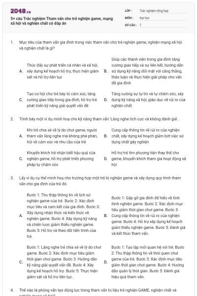 5+ câu Trắc nghiệm Tham vấn cho trẻ nghiện game, mạng xã hội và nghiện chất có đáp án