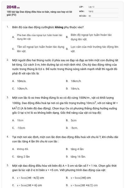180 bài tập Dao động điều hòa cơ bản, nâng cao hay có lời giải (P3)