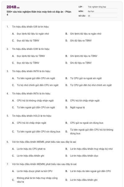 500+ câu trắc nghiệm Kiến trúc máy tính có đáp án - Phần 4