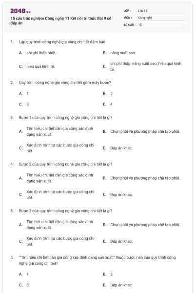 15 câu trắc nghiệm Công nghệ 11 Kết nối tri thức Bài 9 có đáp án