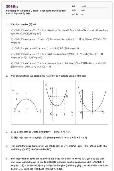 Đề cương ôn tập giữa kì 2 Toán 10 Kết nối tri thức cấu trúc mới có đáp án - Tự luận