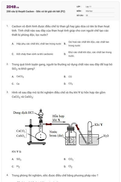 200 câu lý thuyết Cacbon - Silic có lời giải chi tiết (P2)