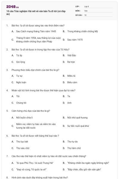 10 câu Trắc nghiệm Vài nét về văn bản Ta đi tới (có đáp án)