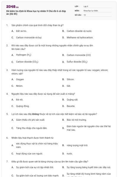 Đề kiểm tra định kì Khoa học tự nhiên 9 Chủ đề 6 có đáp án (Đề 85)