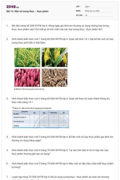 Bài 14. Một số lương thực – thực phẩm