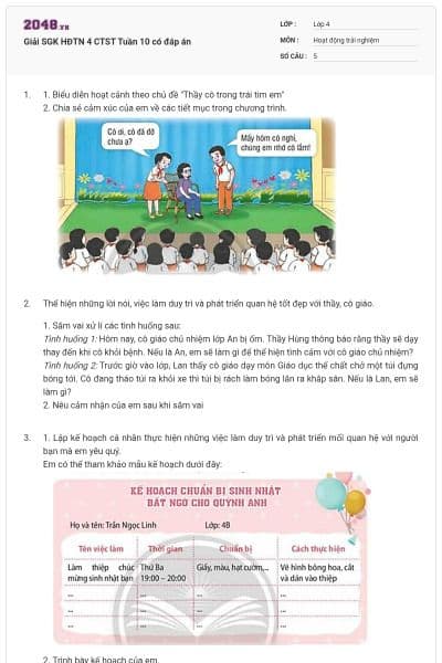 Giải SGK HĐTN 4 CTST Tuần 10 có đáp án