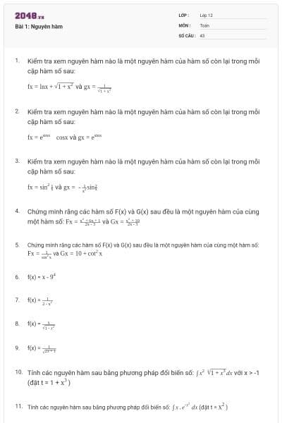Bài 1: Nguyên hàm