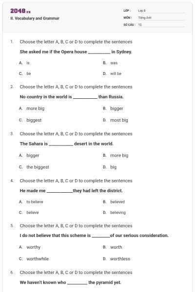 II. Vocabulary and Grammar