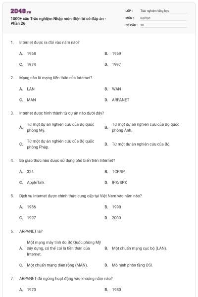 1000+ câu Trắc nghiệm Nhập môn điện tử có đáp án - Phần 26