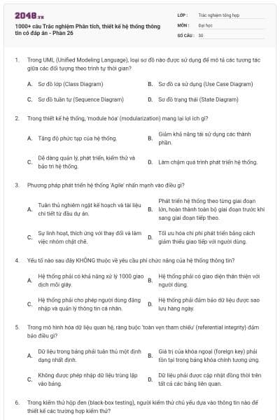 1000+ câu Trắc nghiệm Phân tích, thiết kế hệ thống thông tin có đáp án - Phần 26