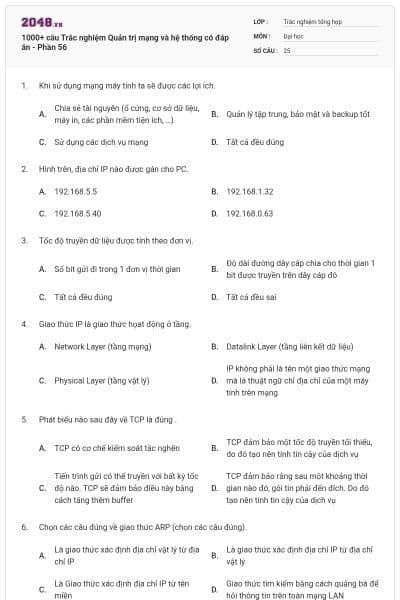 1000+ câu Trắc nghiệm Quản trị mạng và hệ thống có đáp án - Phần 56