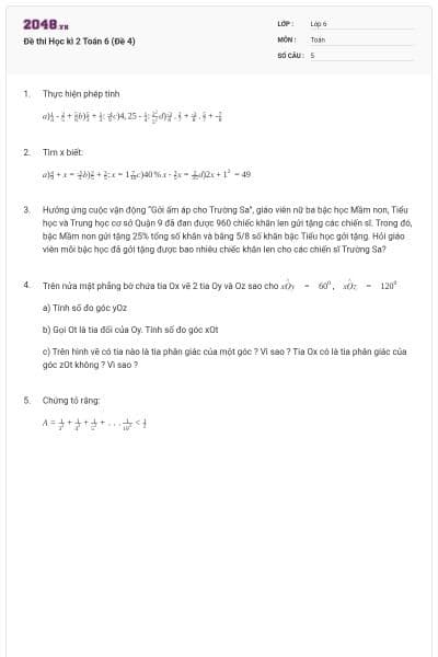Đề thi Học kì 2 Toán 6 (Đề 4)
