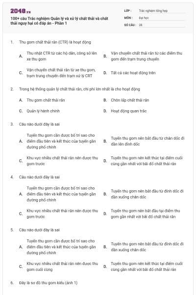100+ câu Trắc nghiệm Quản lý và xử lý chất thải và chất thải nguy hại có đáp án - Phần 1