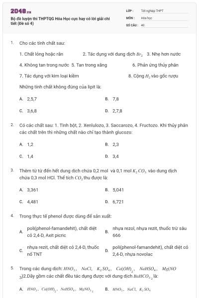 Bộ đề  luyện thi THPTQG Hóa Học cực hay có lời giải chi tiết (Đề số 4)