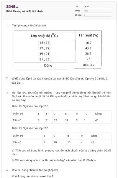 Bài 4: Phương sai và độ lệch chuẩn