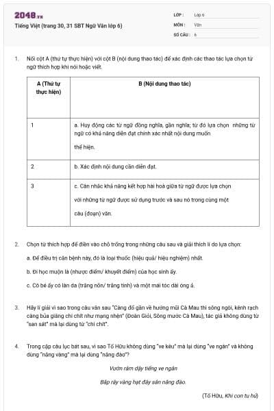 Tiếng Việt (trang 30, 31 SBT Ngữ Văn lớp 6)