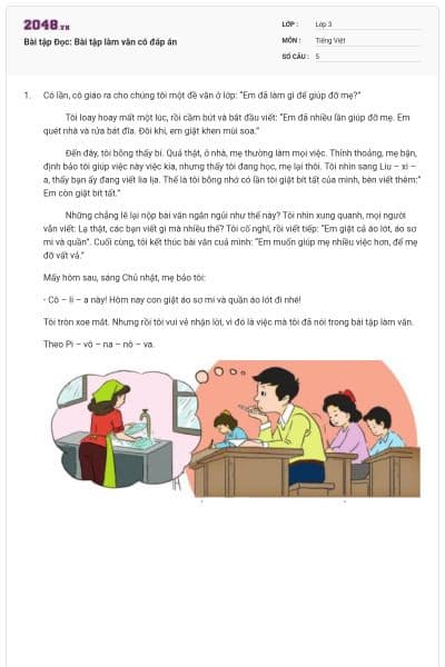 Bài tập Đọc: Bài tập làm văn có đáp án