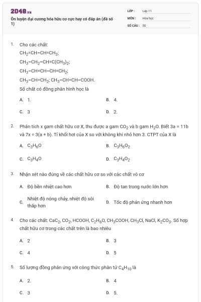 Ôn luyện đại cương hóa hữu cơ cực hay có đáp án (đề số 1)